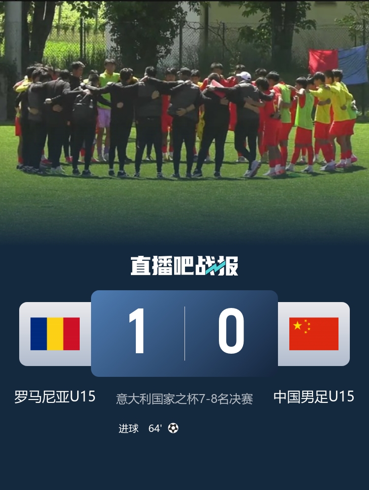 意大利國(guó)家杯七至八名決賽：中國(guó)U15男足0-1羅馬尼亞，最終排名第八