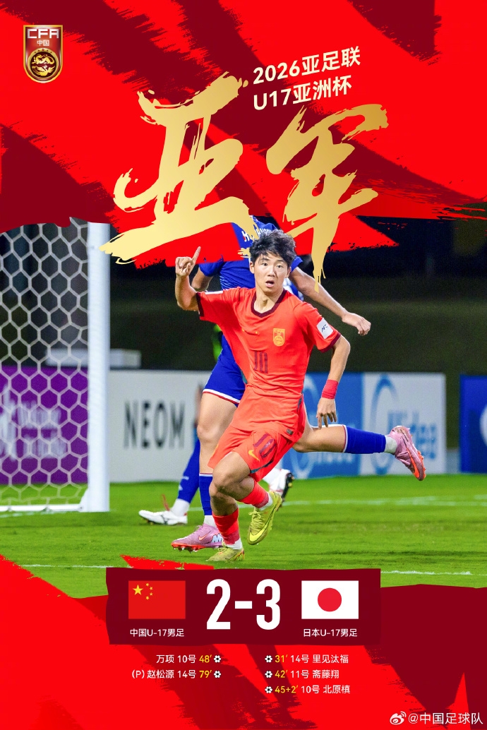 U17國足2-3日本獲亞洲杯亞軍 創近10屆最佳 萬項破門趙松源替補點射