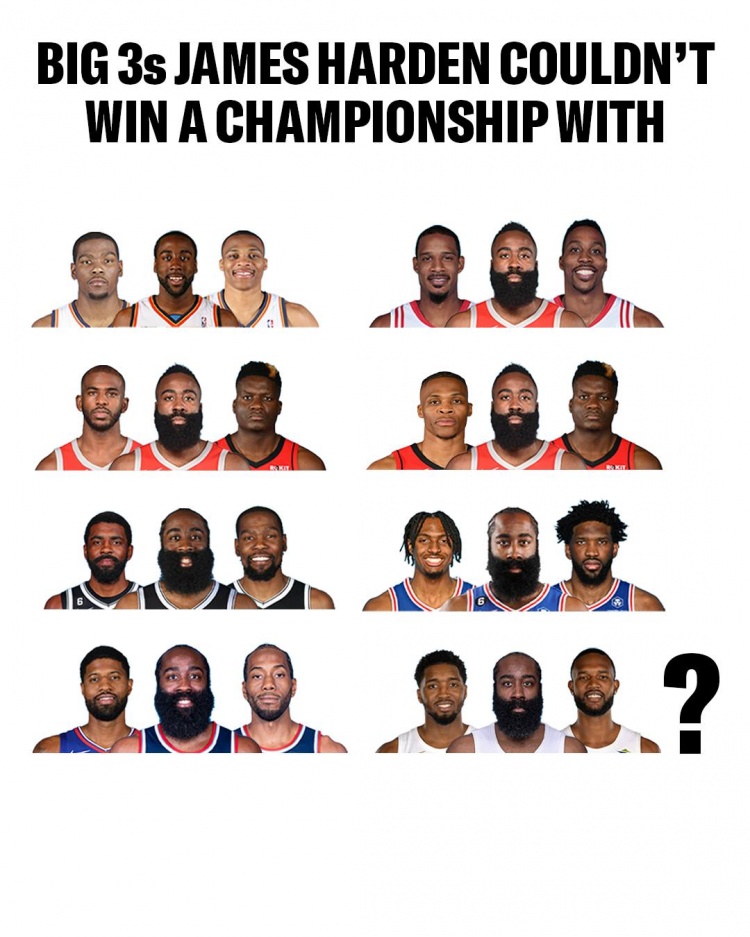 美媒列哈登聯手未奪冠球星：KD、保羅、小卡在列，自己就是問題？